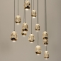 Foto 47396-11: Grote ovale hanglamp met achttien glazen in amber kleur