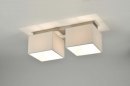 Foto 71213-1: Moderne plafondlamp voorzien van twee witte, stoffen, vierkante kappen.