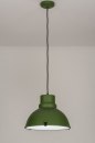 Foto 71720-1: Industriële hanglamp in mat groen met glasplaat