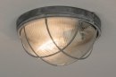 Foto 72863-2: Ronde scheepslamp voor pafond en wand met geribbeld glas en vintage look