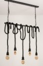 Foto 72881-5: Hanglamp met vijf touwlampen aan zwart frame