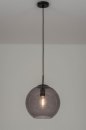 Foto 72940-10: Hanglamp met bol van rookglas aan zwart snoer