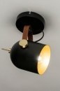 Foto 72978-8 onderaanzicht: Wandlamp in zwart met goud en leren detail