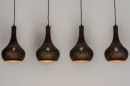 Foto 73105-5: Soft industrial hanglamp met vier metalen kappen in zwart en bruin 