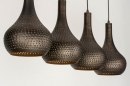 Foto 73105-8: Soft industrial hanglamp met vier metalen kappen in zwart en bruin 