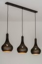 Foto 73106-1: Soft industrial hanglamp met drie metalen kappen in zwart en bruin 