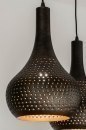 Foto 73106-11: Soft industrial hanglamp met drie metalen kappen in zwart en bruin 