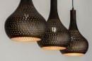 Foto 73106-4: Soft industrial hanglamp met drie metalen kappen in zwart en bruin 