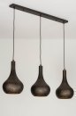 Foto 73106-7: Soft industrial hanglamp met drie metalen kappen in zwart en bruin 