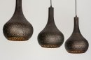 Foto 73106-8: Soft industrial hanglamp met drie metalen kappen in zwart en bruin 