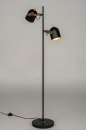 Foto 73244-1 schuinaanzicht: Zwarte 2-lichts vloerlamp met goud en details van leer