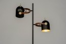 Foto 73244-4 zijaanzicht: Zwarte 2-lichts vloerlamp met goud en details van leer