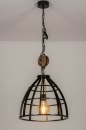 Foto 73501-1: Grote industriële hanglamp in zwart met hout