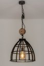 Foto 73501-13: Grote industriële hanglamp in zwart met hout