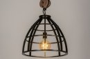 Foto 73501-4: Grote industriële hanglamp in zwart met hout