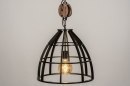 Foto 73501-5: Grote industriële hanglamp in zwart met hout
