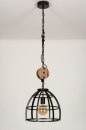 Foto 73502-7: Industriële hanglamp in het zwart met hout