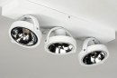 Foto 73577-4 schuinaanzicht: Industriële 3-lichts plafondspots in het wit met grote spots