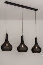 Foto 73605-1 anders: Zwarte hanglamp met drie kappen van metaal in soft industrial stijl