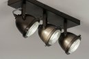 Foto 73653-19: Landelijke plafondlamp met drie spots in zwartbruin en vintage look