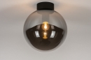 Foto 73956-2: Zwarte plafondlamp met bol van rookglas 