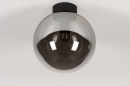 Foto 73956-3: Zwarte plafondlamp met bol van rookglas 