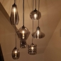 Foto 73958-18: Glazen hanglamp / videlamp voorzien van zeven lampen gemaakt van rookglas, geschikt voor led.