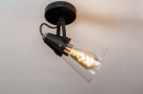 Foto 73973-10: Zwarte plafondlamp/wandlamp met helder glas en messing, geschikt voor led verlichting.