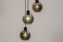 Foto 74036-1 vooraanzicht: Drie lichts hanglamp in zwart met rookglas