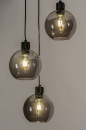 Foto 74036-2 vooraanzicht: Drie lichts hanglamp in zwart met rookglas