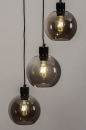 Foto 74036-3 vooraanzicht: Drie lichts hanglamp in zwart met rookglas