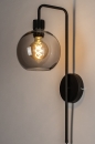 Foto 74041-1: Schwarze Wandleuchte mit Rauchglas mit Kabel und Stecker