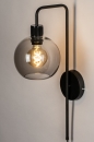 Foto 74041-2: Schwarze Wandleuchte mit Rauchglas mit Kabel und Stecker