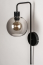 Foto 74041-4: Schwarze Wandleuchte mit Rauchglas mit Kabel und Stecker