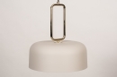 Foto 74184-3 schuinaanzicht: Luxe ronde hanglamp in warmgrey met messing