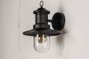 Foto 74242-1: Schwarze Außenlampe, Wandlampe als Laterne im klassischen Stil, geeignet für LED.
