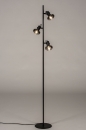 Foto 74249-2 schuinaanzicht: Zwarte staande lamp met drie kappen van smoke glass