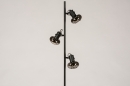 Foto 74249-5 schuinaanzicht: Zwarte staande lamp met drie kappen van smoke glass
