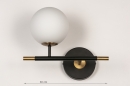 Foto 74257-1: Hotel chique zwarte wandlamp met gouden details en witte bol van glas