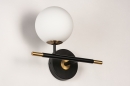 Foto 74257-6: Hotel chique zwarte wandlamp met gouden details en witte bol van glas