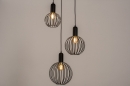 Foto 74366-2: Zwarte 3-lichts hanglamp met drie draadlampen in bolvorm 
