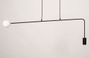 Foto 74378-11: Zwarte design hanglamp met bol van wit glas
