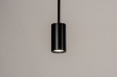Foto 74378-14: Zwarte design hanglamp met bol van wit glas