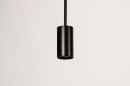 Foto 74378-15: Zwarte design hanglamp met bol van wit glas