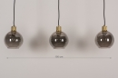Foto 74396-1: Moderne, stimmungsvolle Pendelleuchte mit drei Kugeln aus Rauchglas und außerordentlich schön verarbeiteten messingfarbenen Fassungen. 