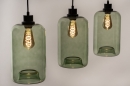 Foto 74445-15: Moderne, 3-flammige Hängeleuchte mit stimmungsvollem olivgrünem Glas, für LED geeignet