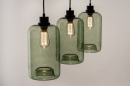 Foto 74445-16: Moderne, 3-flammige Hängeleuchte mit stimmungsvollem olivgrünem Glas, für LED geeignet