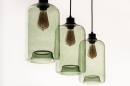 Foto 74445-18: Moderne, 3-flammige Hängeleuchte mit stimmungsvollem olivgrünem Glas, für LED geeignet