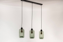Foto 74445-19: Moderne, 3-flammige Hängeleuchte mit stimmungsvollem olivgrünem Glas, für LED geeignet