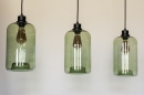 Foto 74445-20: Moderne, 3-flammige Hängeleuchte mit stimmungsvollem olivgrünem Glas, für LED geeignet